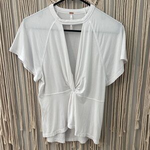 Free People White Plunge Knot Tee